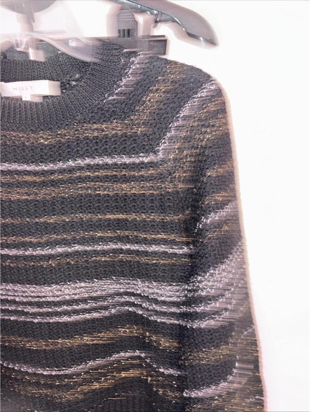 Milly metallic thread sweater size Small Cropped Boxy Puff Merino Wool - Picture 2 of 11